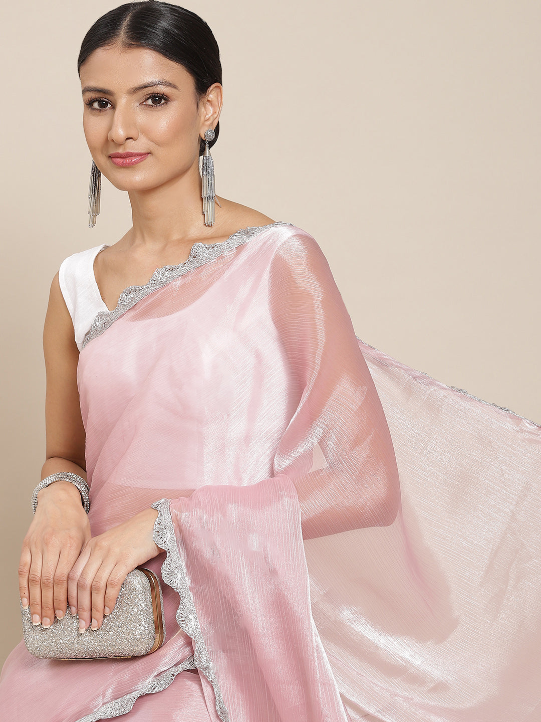 Tikhi Imli Pink Solid Embellished Border Grab2Buy 