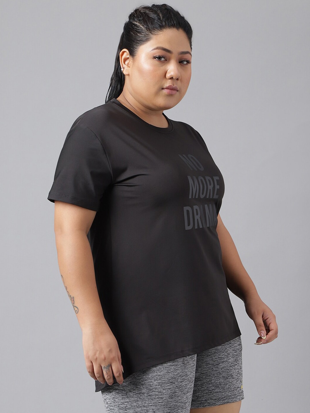 MKH Plus Size Typography Printed Dri-FIT Relaxed Fit Drop-Shoulder Sleeves Gym T-shirt 