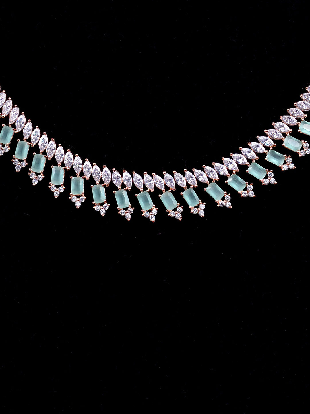 Saraf RS Jewellery Sea Green & Rose Gold-Plated American Diamond Studded Jewellery Set - Grab2buy