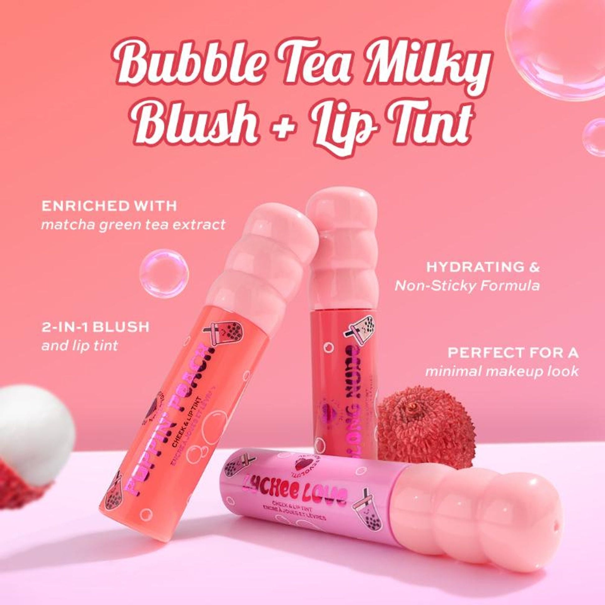 Makeup Revolution Bubble Tea Milky Blush + Lip Tint - Lychee Love Pink