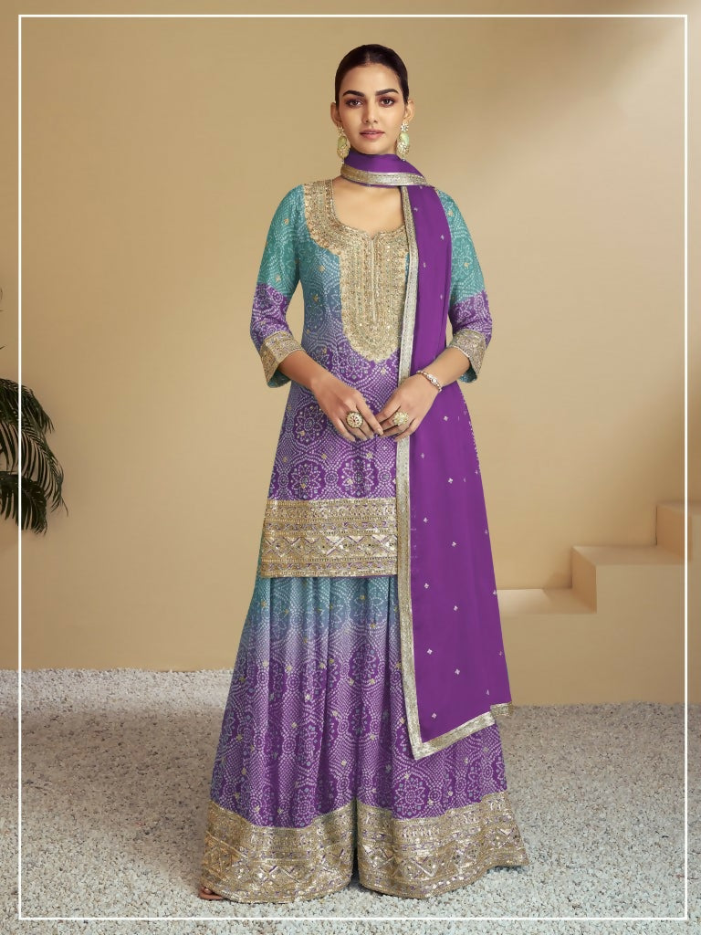 Vastranavya Bandhej Printed Chinon Chiffon Embroidered Sequins Pakistani Suit  Grab2Buy Vastranavya Grab2Buy
