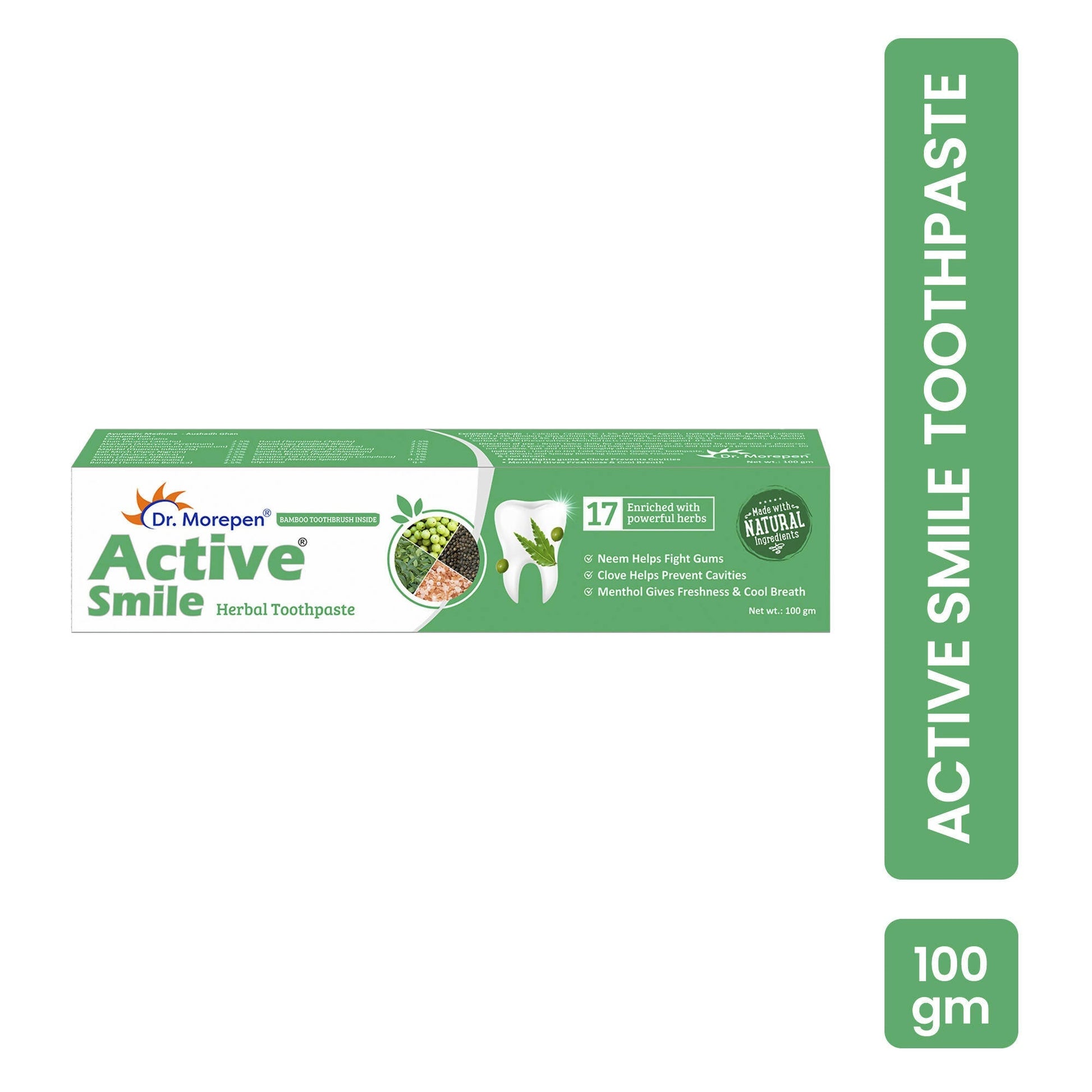 Dr. Morepen Active Smile Herbal Toothpaste with Neem, Clove & Menthol 