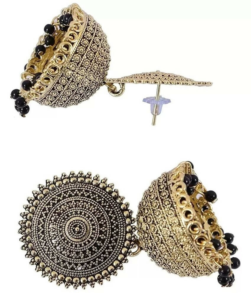 Mominos Fashion Joharkamal Gold-Plated Meenakari Jhumkas For Women & Girls (Black) - Grab2buy