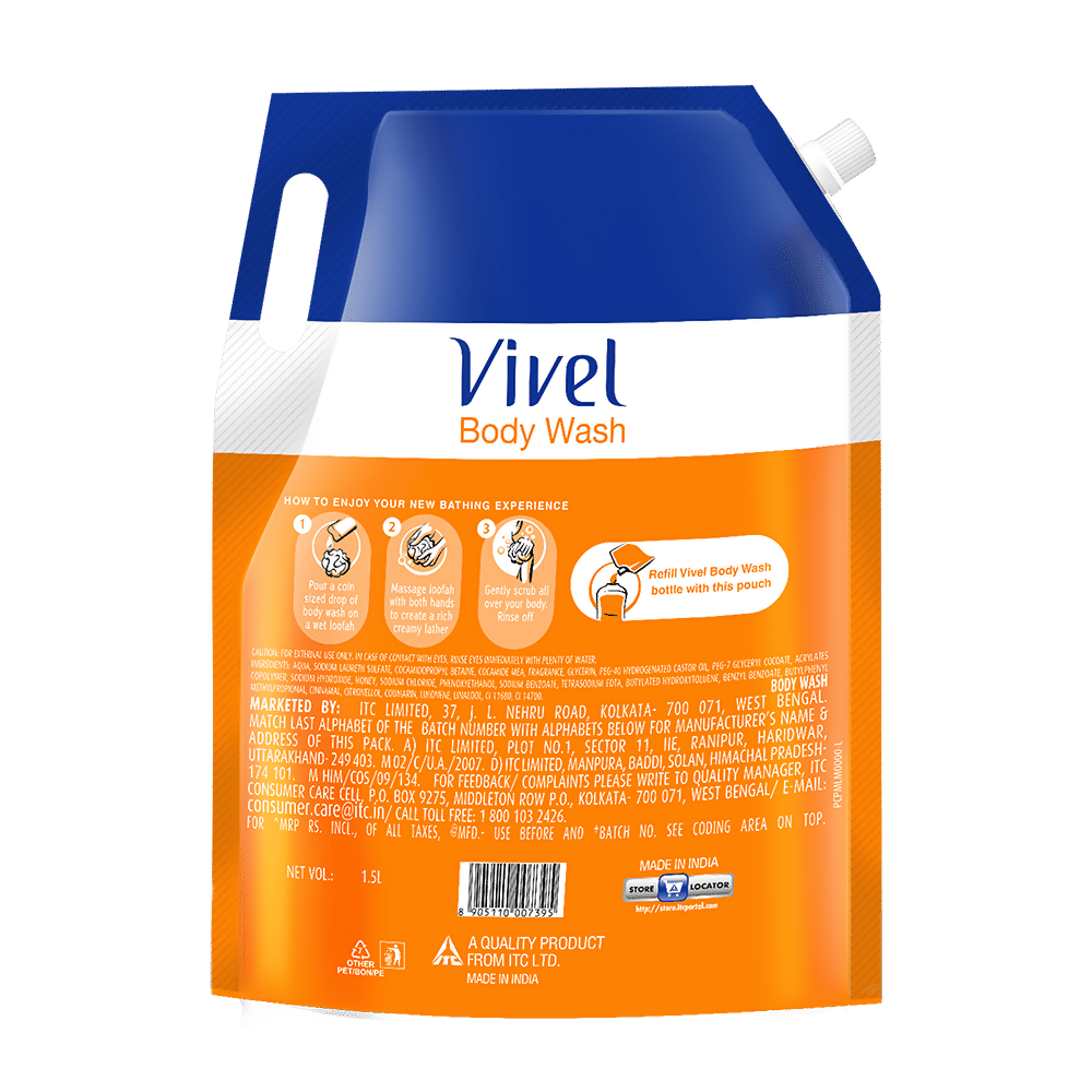 Vivel Moisturizing Body Wash Glycerin & Honey Shower Gel Supersaver XL Refill Pouch  Grab2Buy Vivel Grab2Buy
