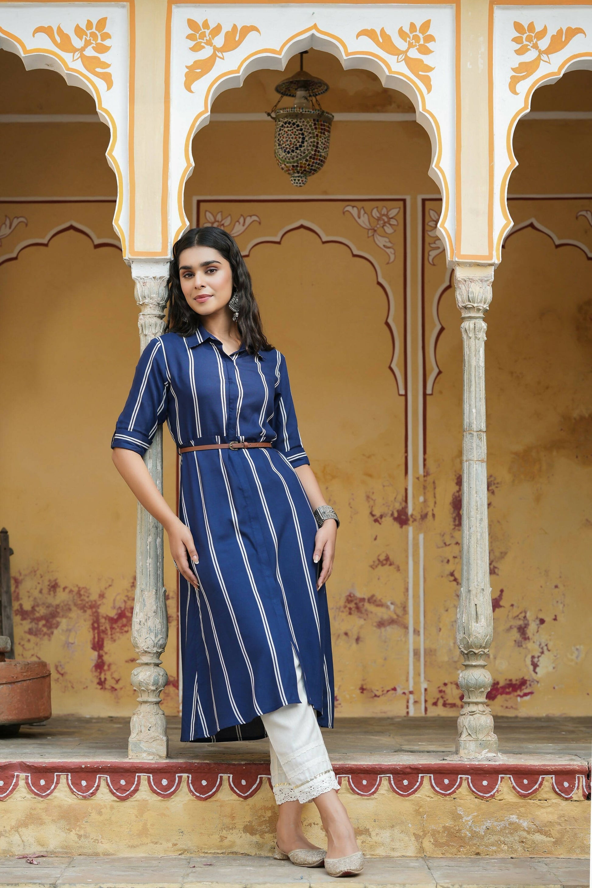 Juniper Women's Navy Rayon Staple Printed A-Line Dress