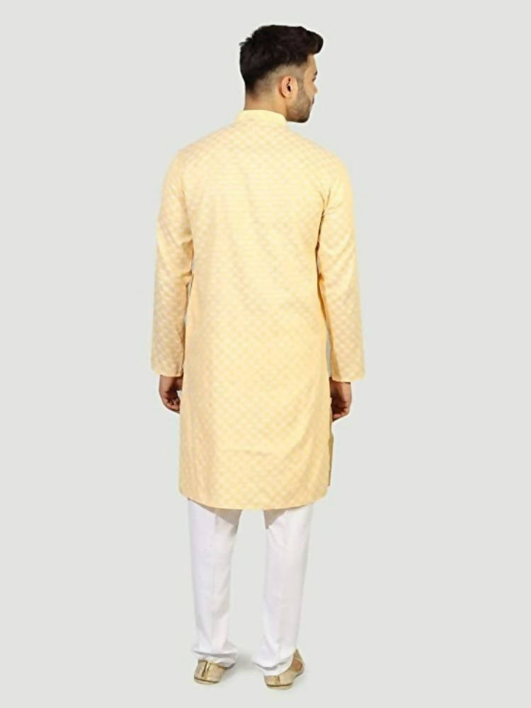 Uri And Mackenzie Mens Casual Cotton Blend kurta Pajama Set (Light Yellow)