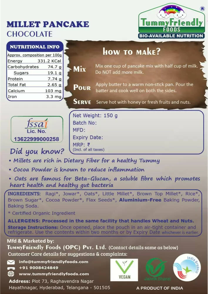 TummyFriendly Foods Aluminium-Free Millet Pancake Mix - Chocolate  Grab2Buy TummyFriendly Foods Grab2Buy