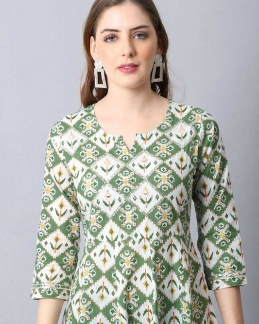 Aastha Fashion Women's Bottle Green Cotton Embroidered Kurta with Trouser & Dupatta - Grab2buy