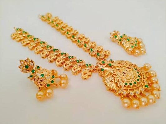 Emeralds Temple peacock Necklace Set