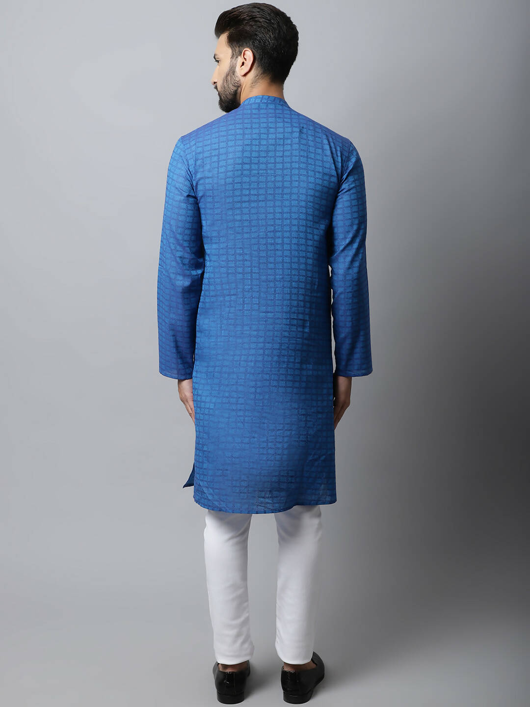 Even Apparels Blue Color Pure Cotton Men's Kurta With Band Collar (CHK1198) 