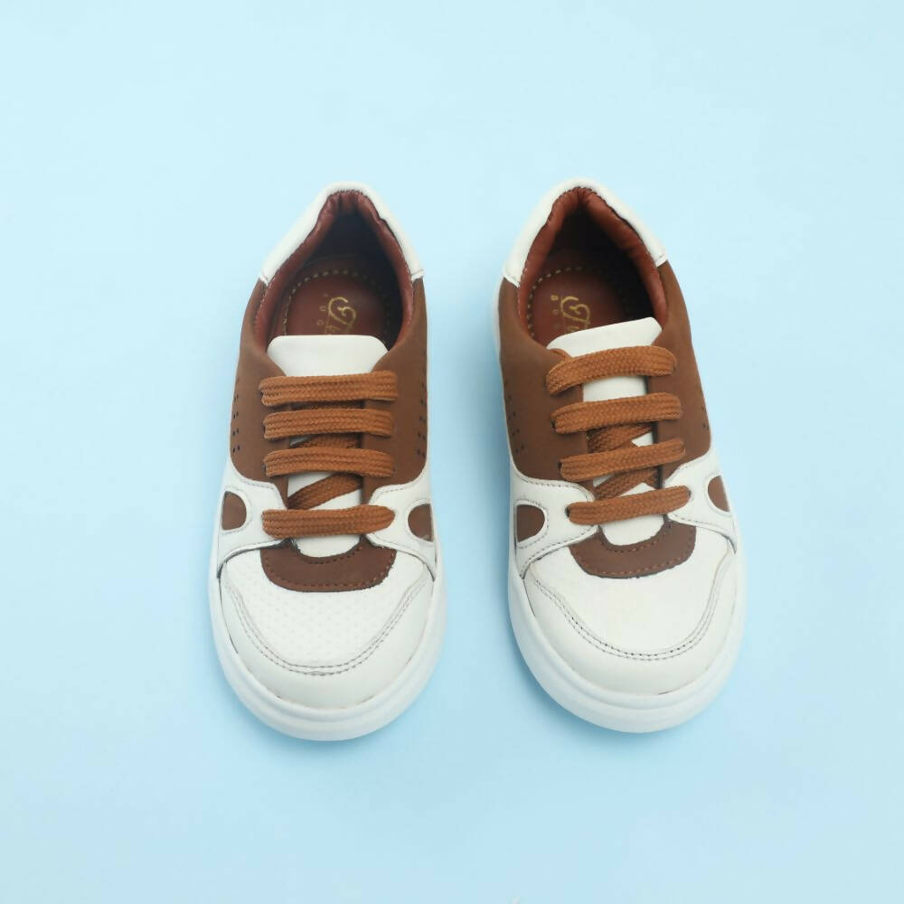 Tiny Bugs Boys Lace Up Casual Shoes - White & Brown  Grab2Buy Tiny Bugs Grab2Buy