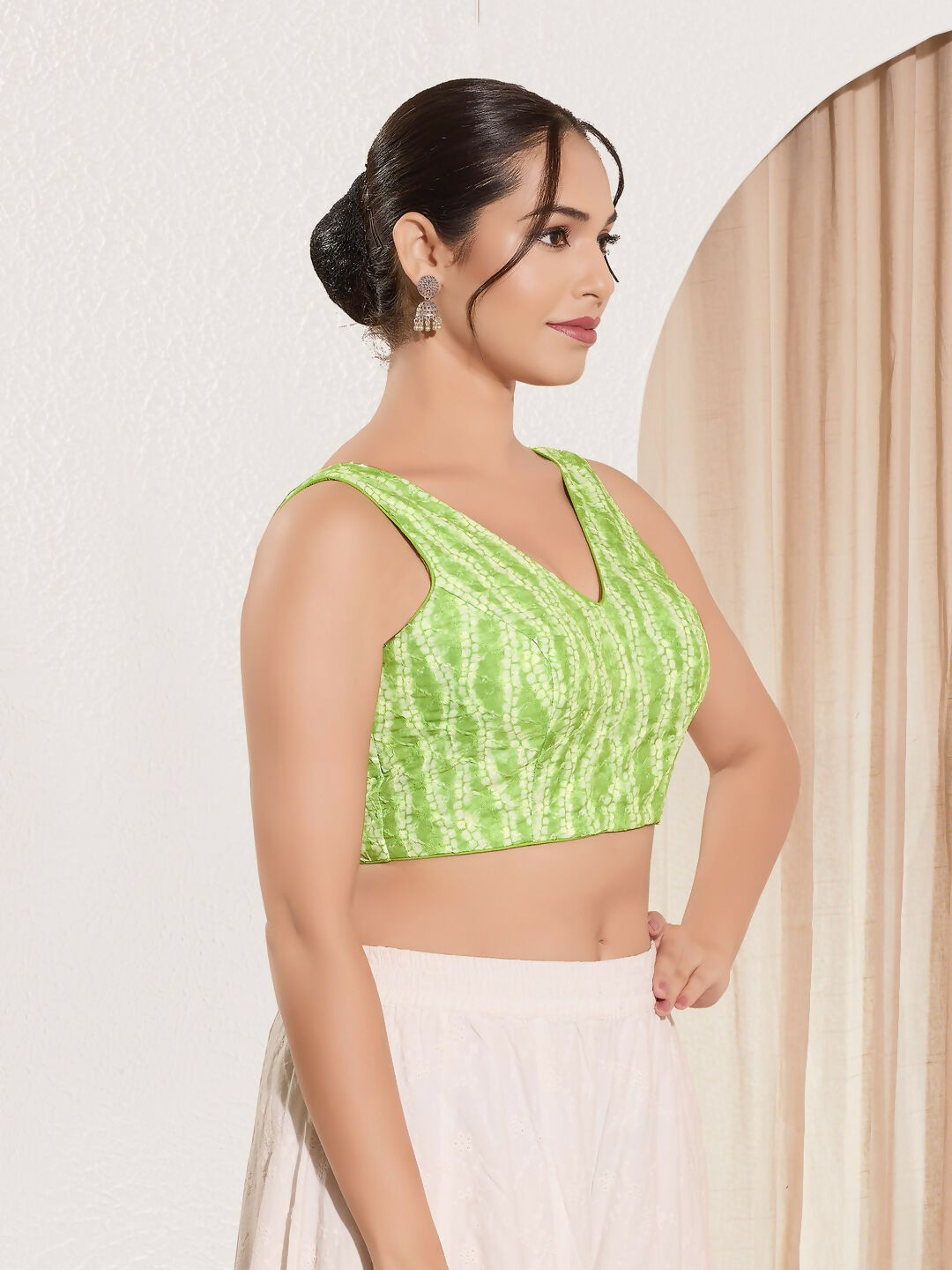 Joban Fashion Pista Green Viscose Rayon Padded Blouse With V Neck Sleeveless