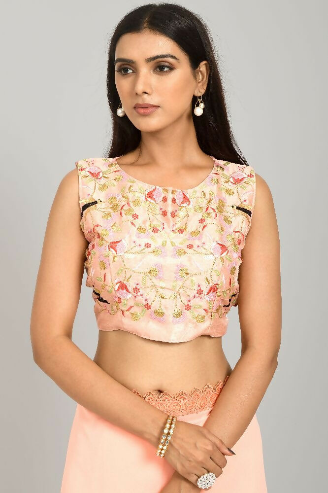 PR Fashion Peach Georgette Gpo Lace Saree