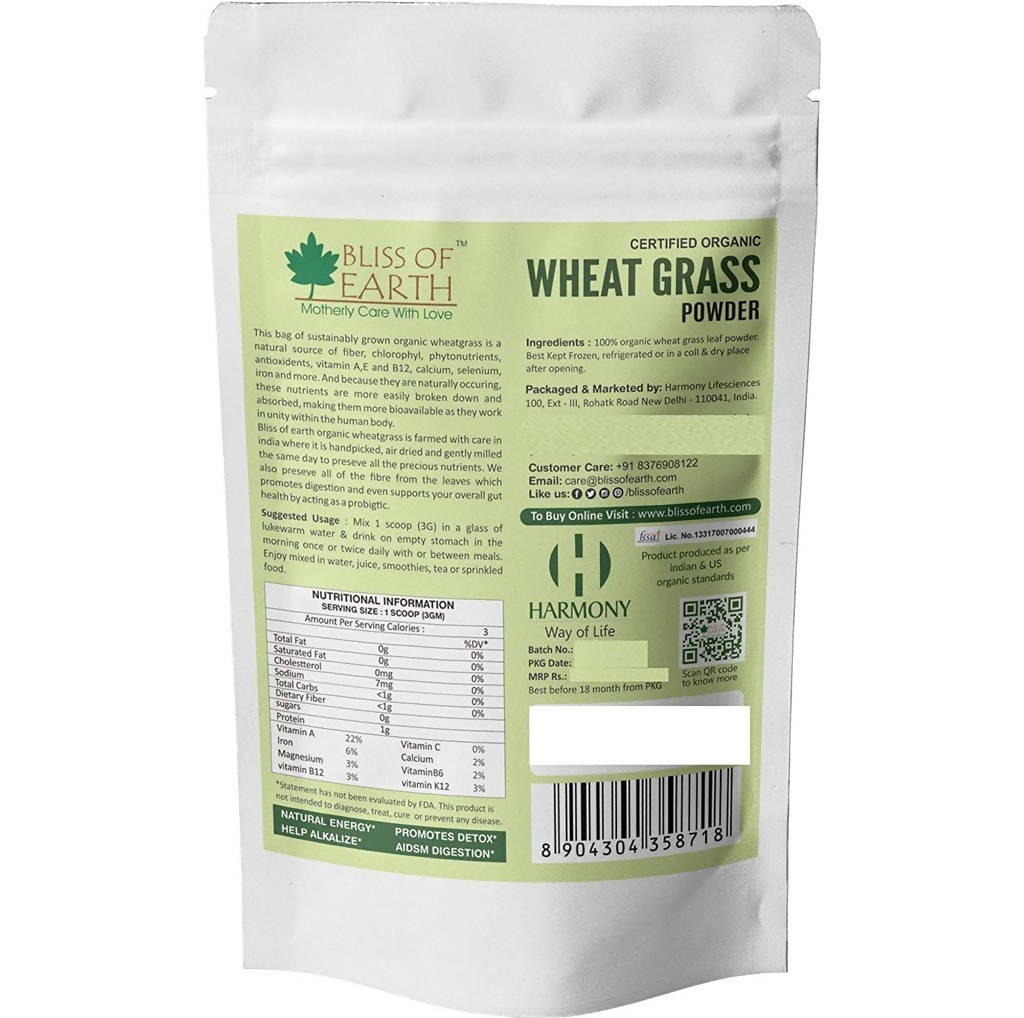 Bliss of Earth Certified Organic Wheat Grass Powder - Grab2buy