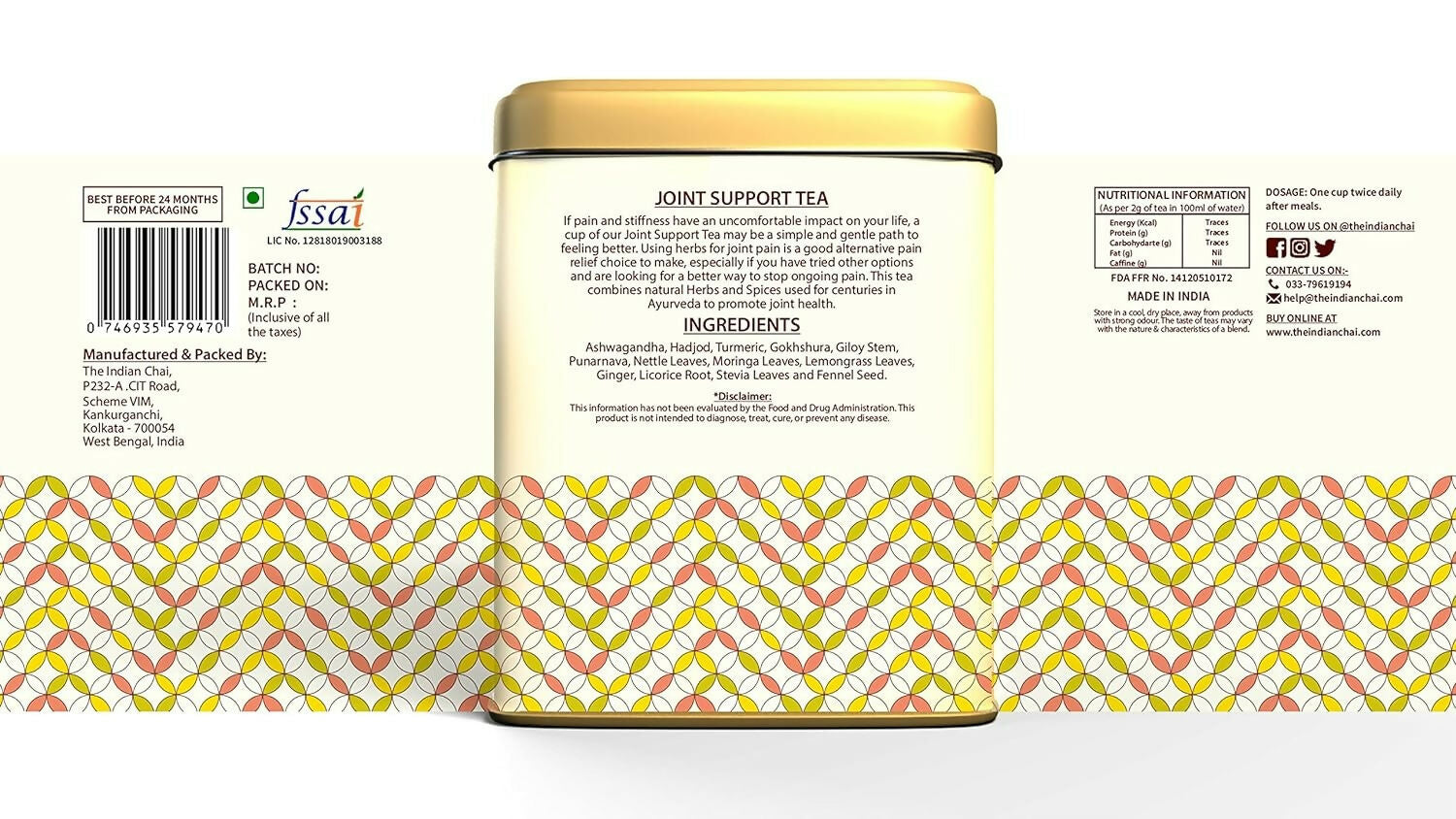 The Indian Chai - Joint Support Tea 30 Pyramid Tea Bags 