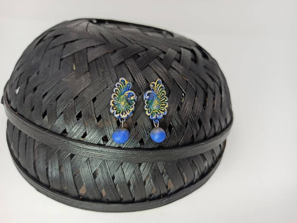Terracotta Peacock Stud With Drop
