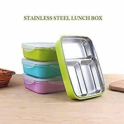 Portable Stainless Steel Food Container 3 Compartments Lunch Box | Grab2Buy