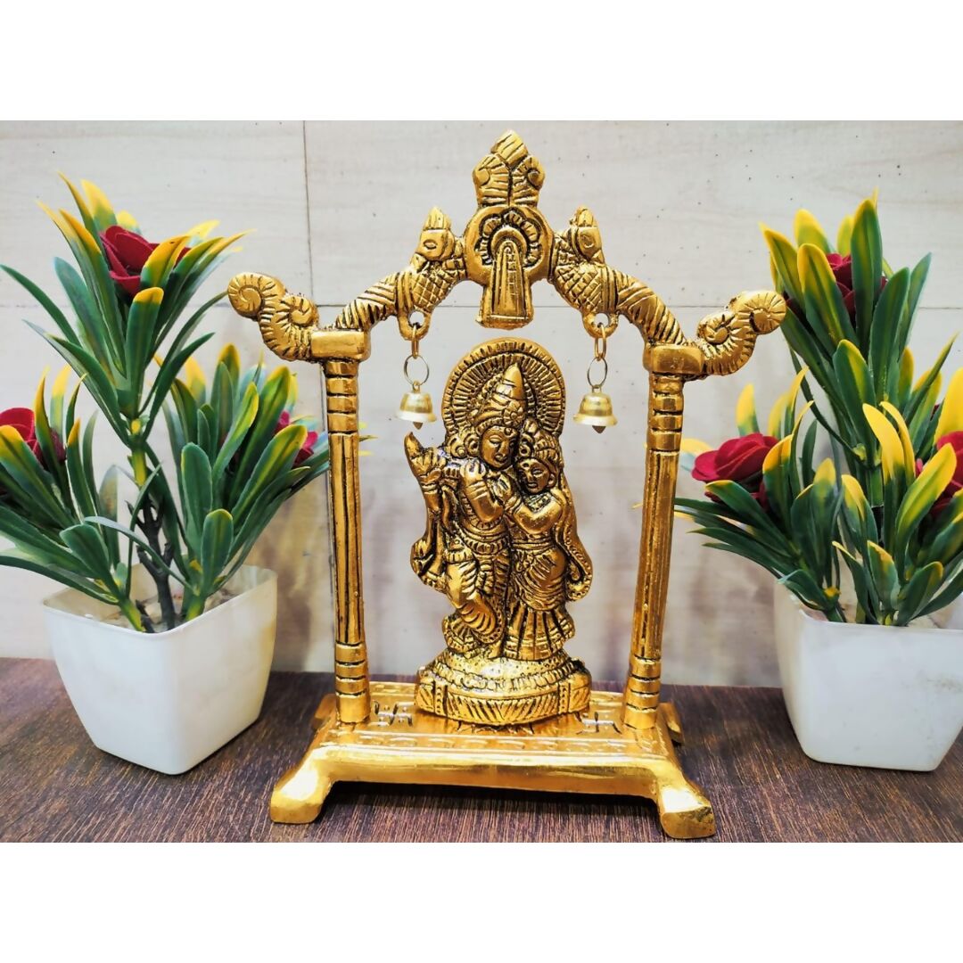 Labhcart Metal Gold-Polished Radha Krishna Idol 