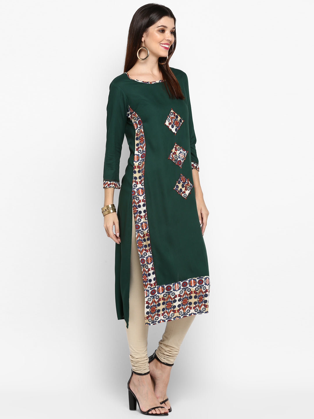 NOZ2TOZ Women's Green Printed Kurta- (1pc set) 