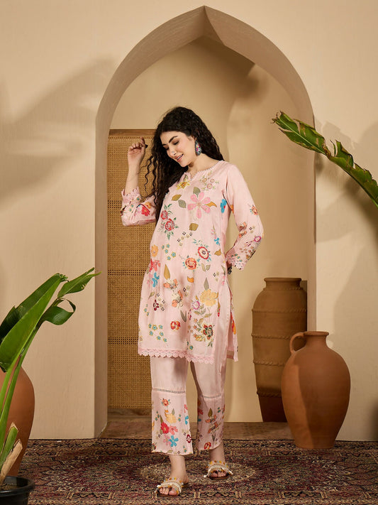 Joban Fashion Printed Pink Pure Cotton Cord Set