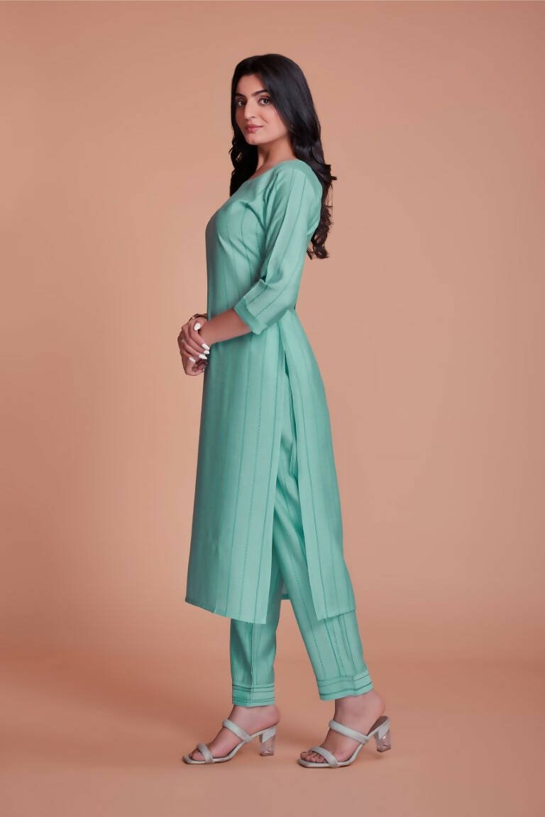 Aastha Fashion Women's Sky Blue Viscose Solid Kurti with Bottom - Grab2buy