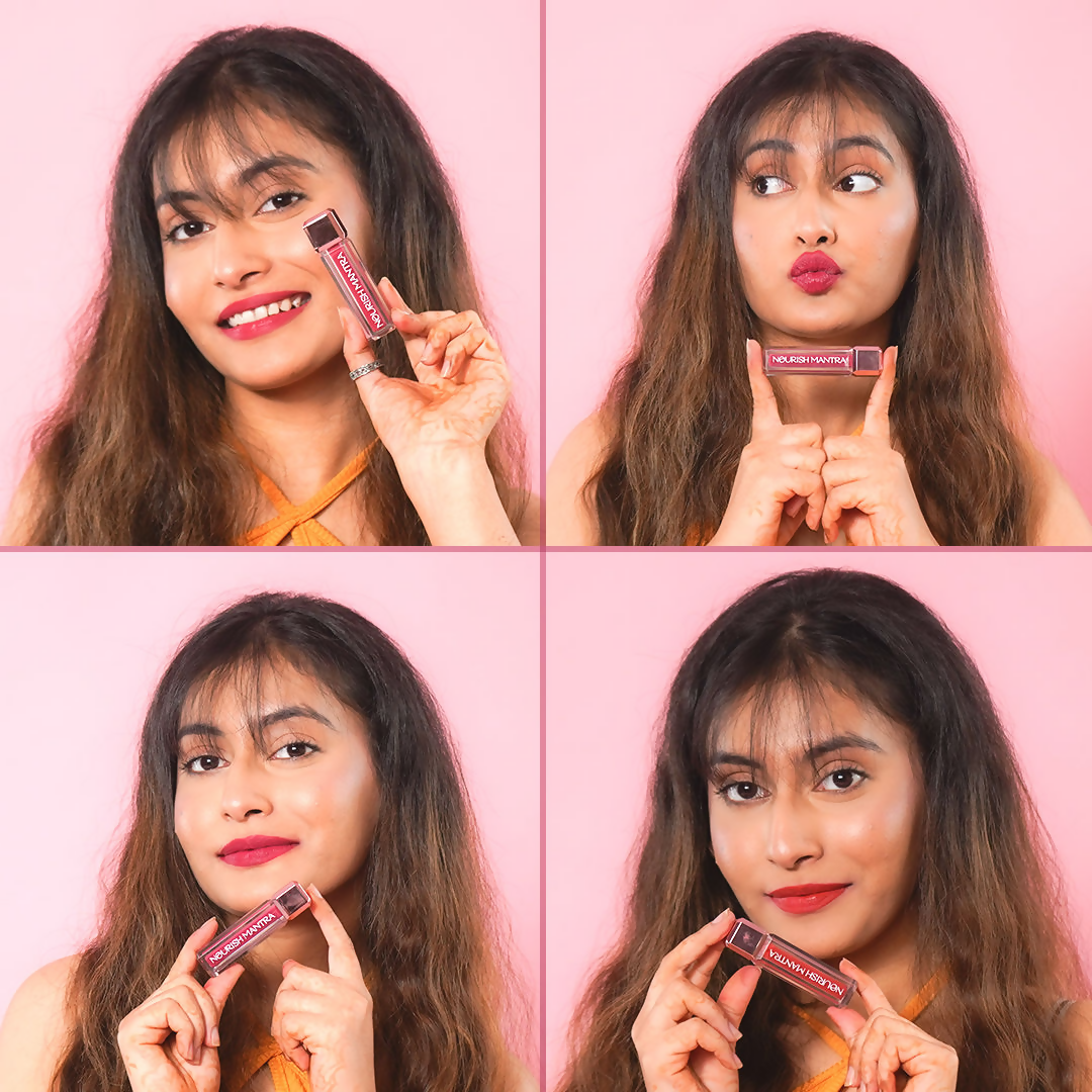 Nourish Mantra Liquid Lipstick Creamy Matte with SPF/ Water Proof, Smudge Proof Shade Masoom Pink-Ishq Vala Red