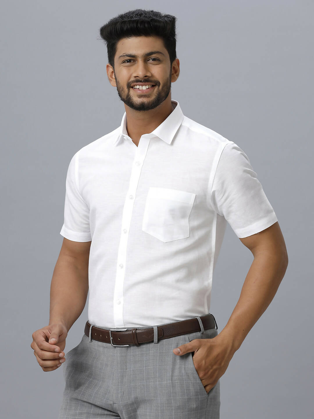 Ramraj Cotton Mens Half Sleeve White Shirt Plus Size - Justice White 