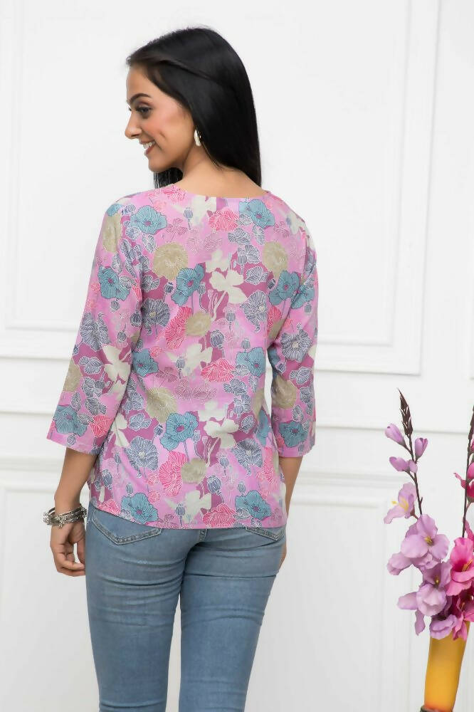 Myshka Women Multi Floral V-Neck Regular Sleeves Viscose Rayon Top