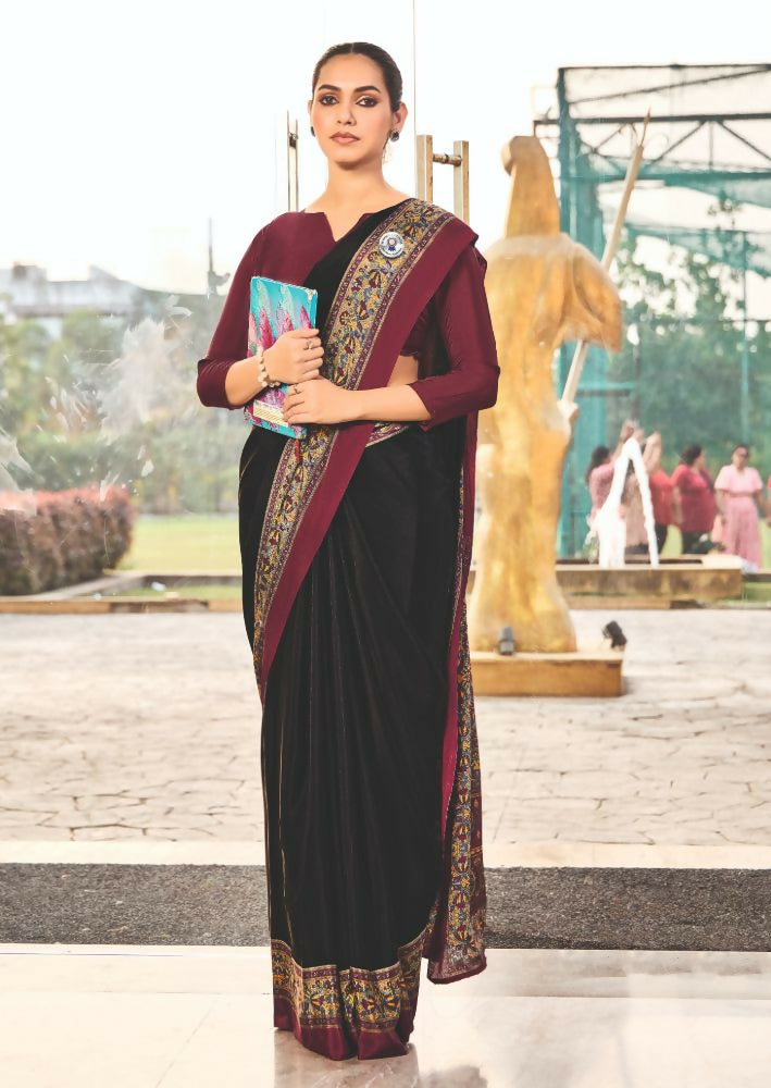 Joban Fashion Black Crepe Silk with Traditional Print Saree