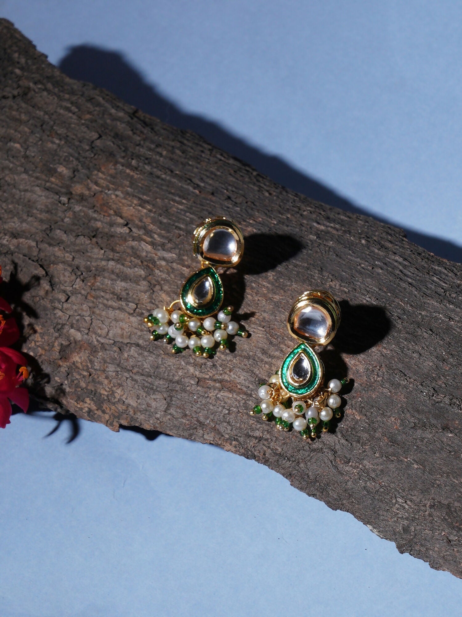 Dual Kundan Stone with Earrings (Gold) - Ruby Raang - Grab2buy