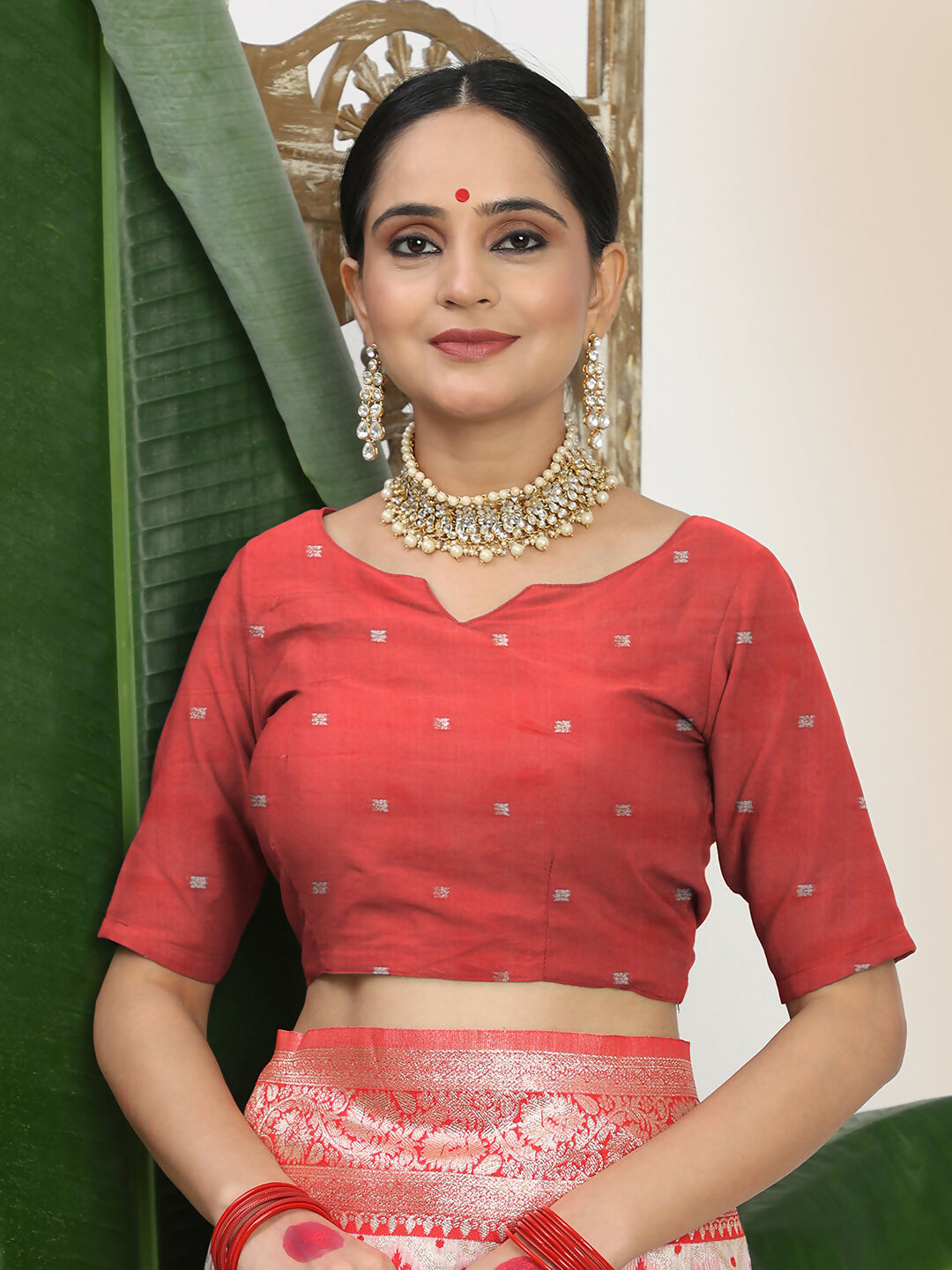 Shree Shyam Fashion Linen Cotton Red & White Saree