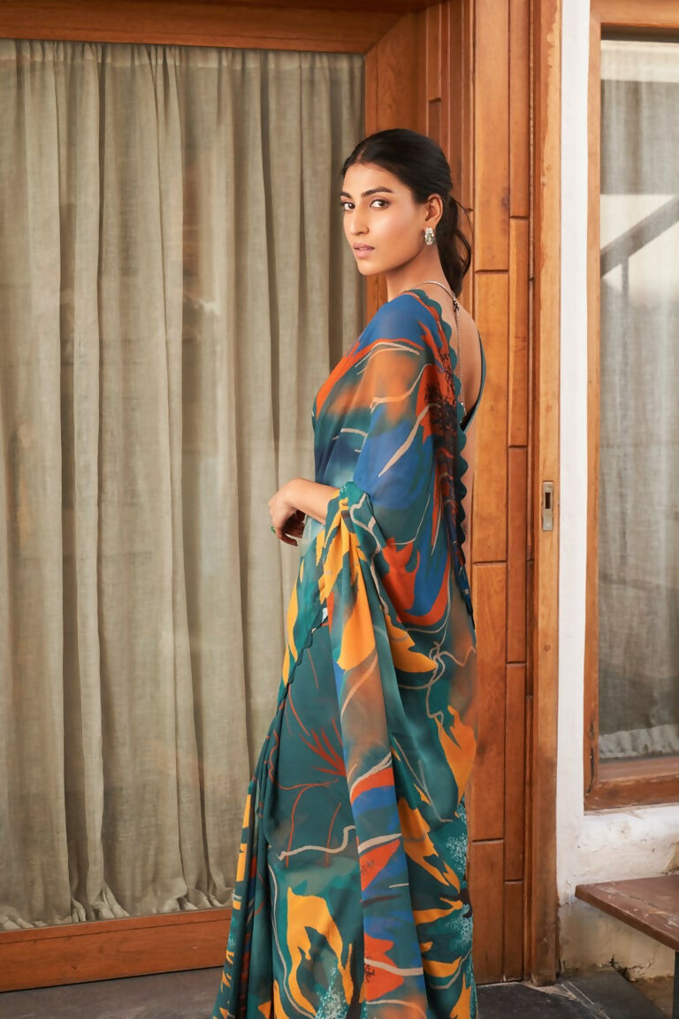 Partywear Designer Rama Bright Moss Fancy Saree - Durga