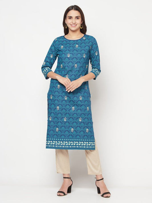 Aniyah Rayon Digital Screen Printed Blue Color Straight Kurta | Grab2Buy