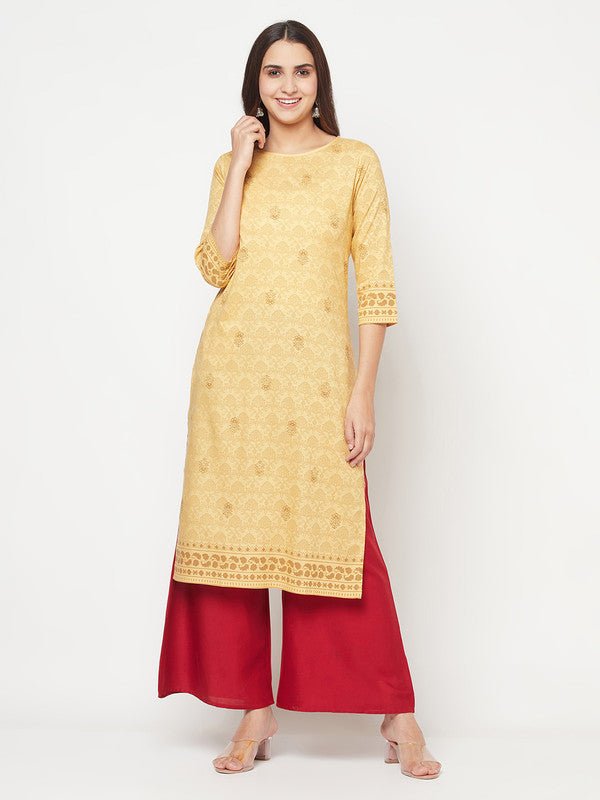 Aniyah Rayon Digital Screen Printed Golden Beige Straight Kurta | Grab2Buy