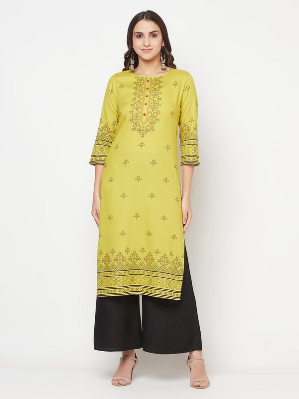 Aniyah Rayon Digital Screen Print Parrot Green Straight Kurta | Grab2Buy