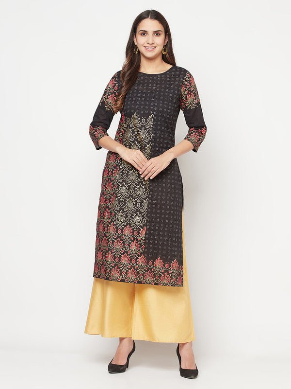 Aniyah Black Color Cotton Block Print Straight Kurta | Grab2Buy