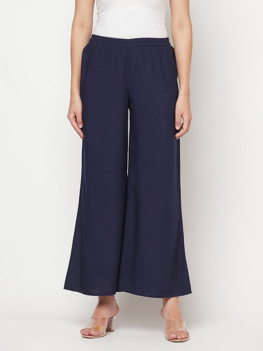 Aniyah Rayon Flared Slip-On Navy Blue Palazzo