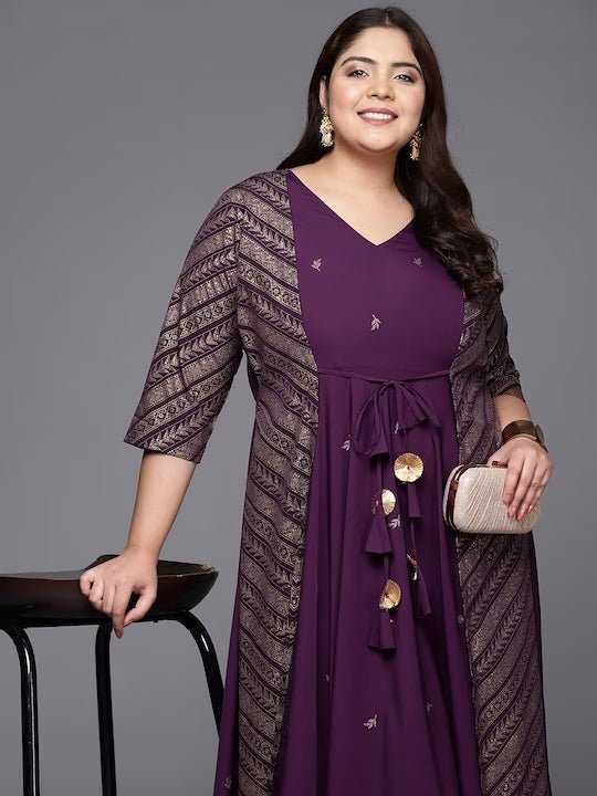 Ahalyaa Plus Size V-neck Maxi Ethnic Dress  Grab2Buy Ahalyaa Grab2Buy