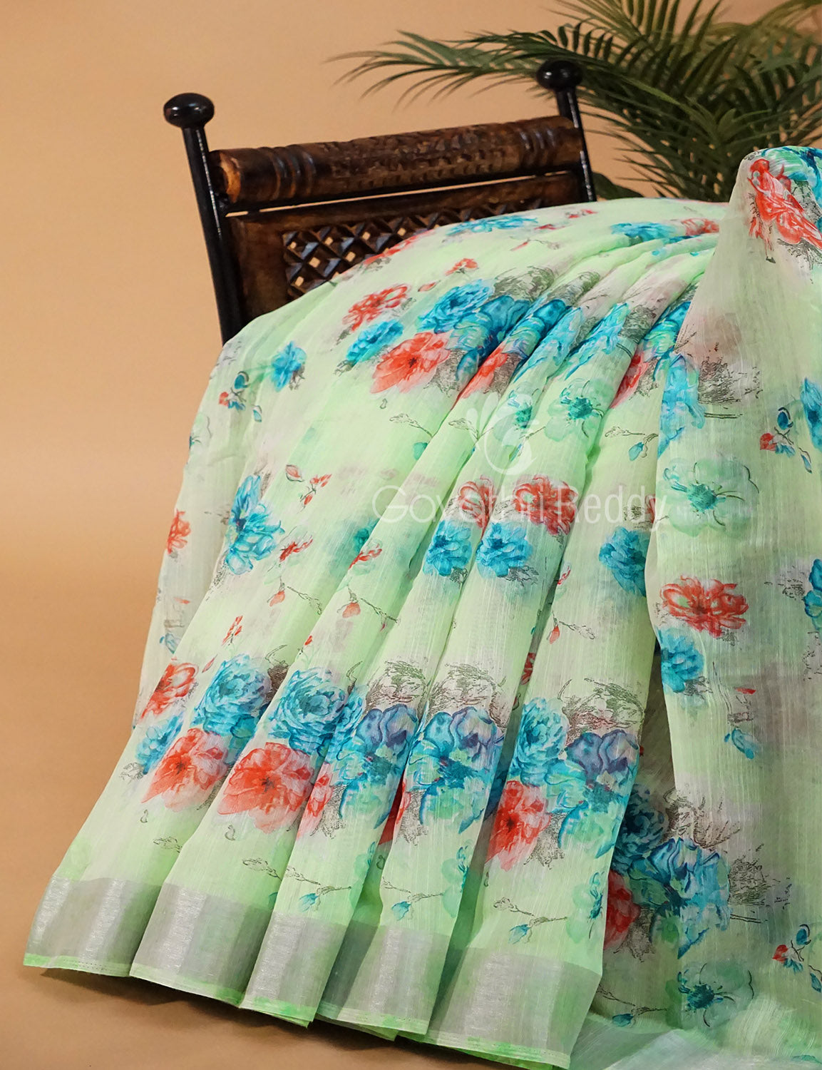 Pastel Green and Blue Digital Prin Semi Chanderi Grab2Buy By Gayathri Reddy Designer Studio 