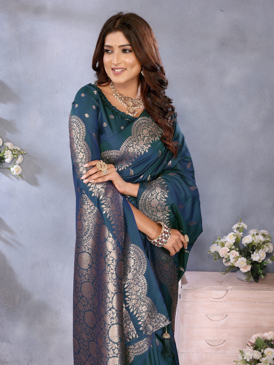 Anaita Blue Premium Banarasi Tissue Silk Saree With Gala Weaving Work