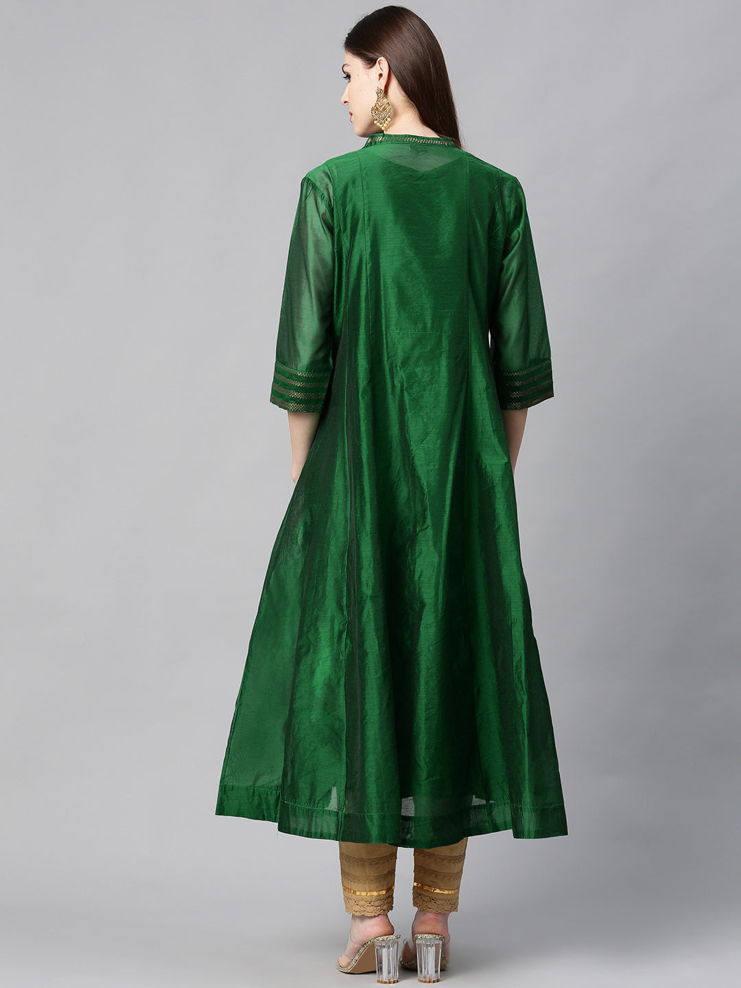 Juniper Women Jadegreen Chanderi Silk Solid Anarkali Kurta - Grab2buy