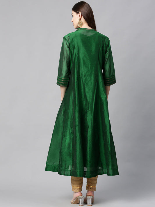 Juniper Women Jadegreen Chanderi Silk Solid Anarkali Kurta - Grab2buy