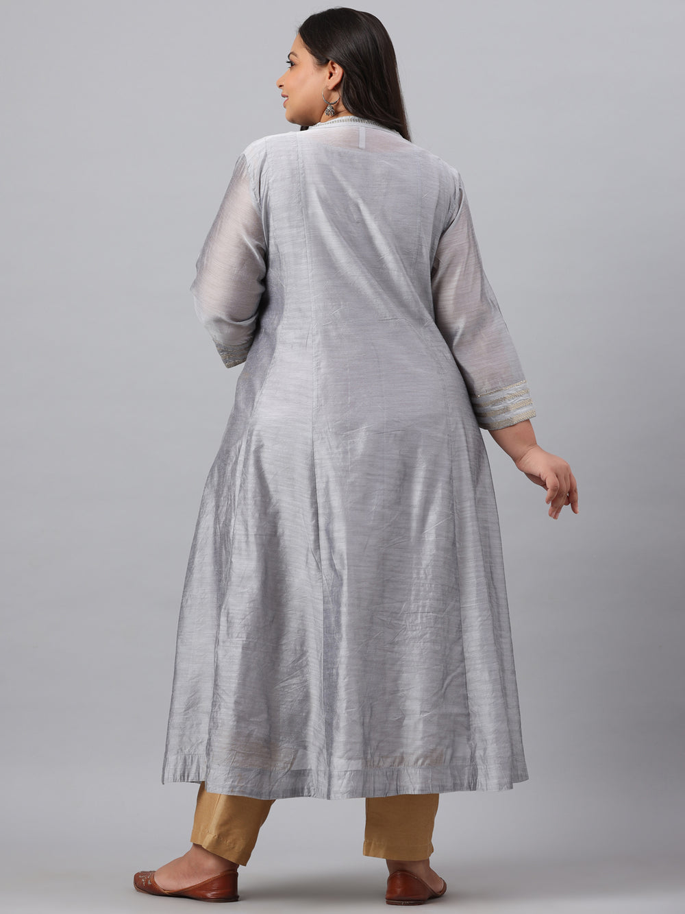 Juniper Women`s Grey Chanderi Silk Solid Anarkali Kurta with Inner
