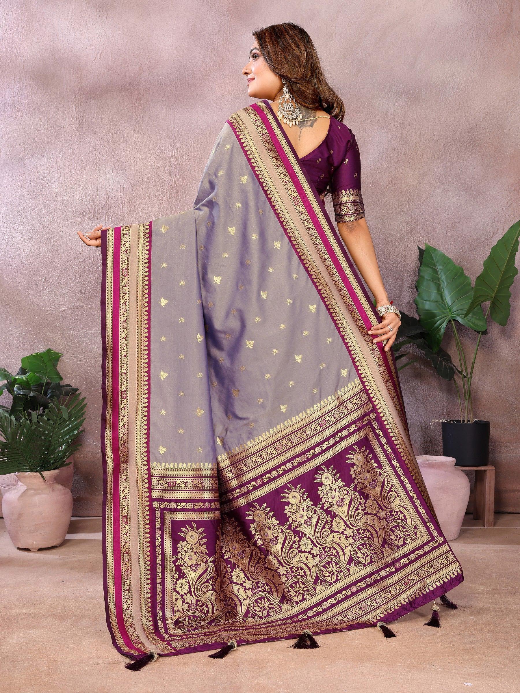 Anaita Purple Handloom Kalamkari Silk Saree With Zari Woven Work