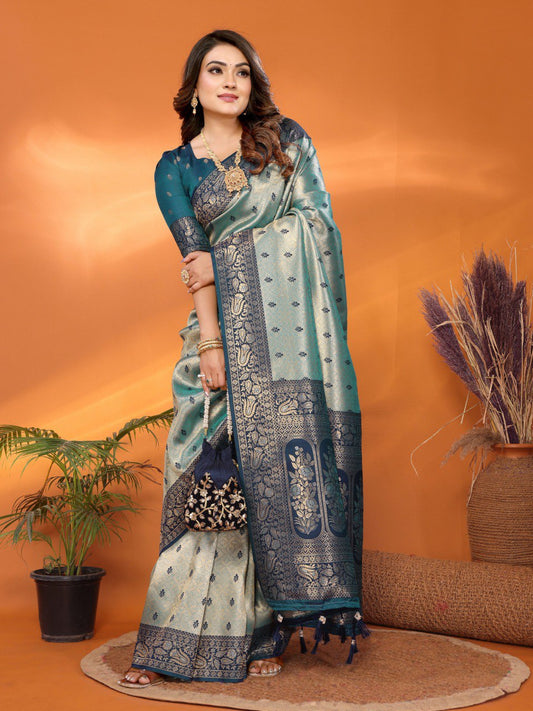 Anaita Blue Tissue Silk Saree With Weaving Zari Work