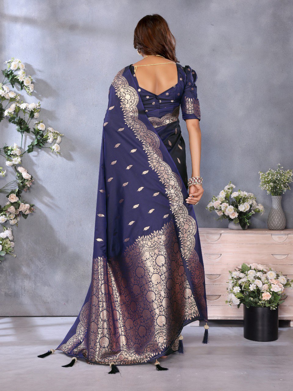 Anaita Violet Premium Banarasi Tissue Silk Saree With Gala Weaving Work