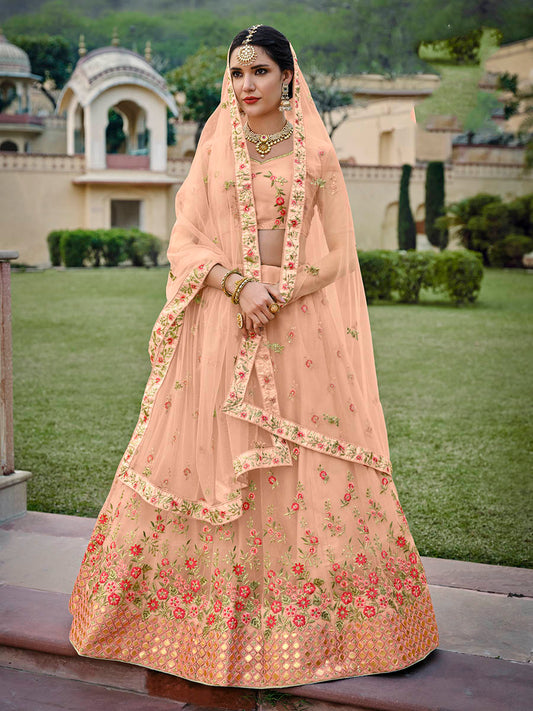Myra Blush Net Heavy Embroidered Lehenga