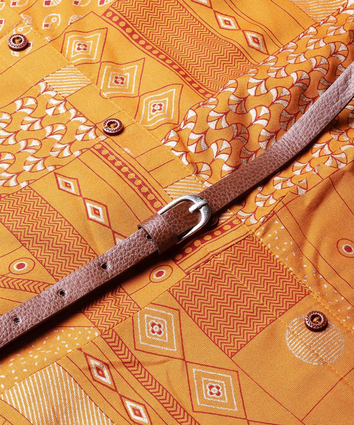 Juniper Womens Mustard Rayon Geometric Foil Printed Handkerchief Dress