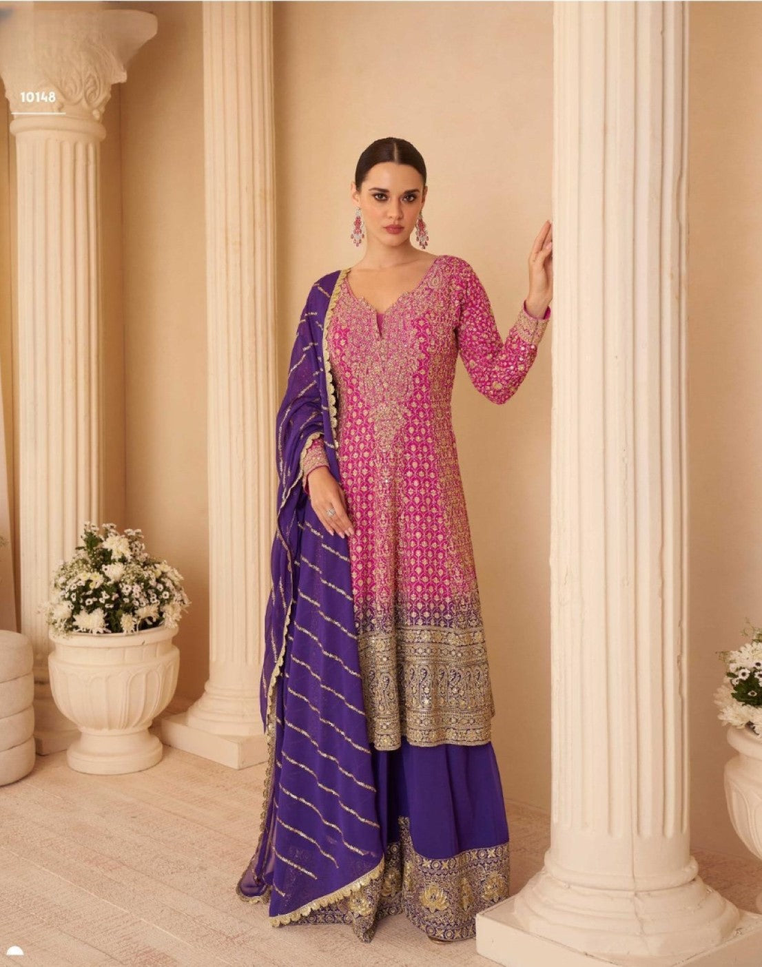 Anaita Magenta Real Georgette Stitched Suit With Sequence & Diamond Work