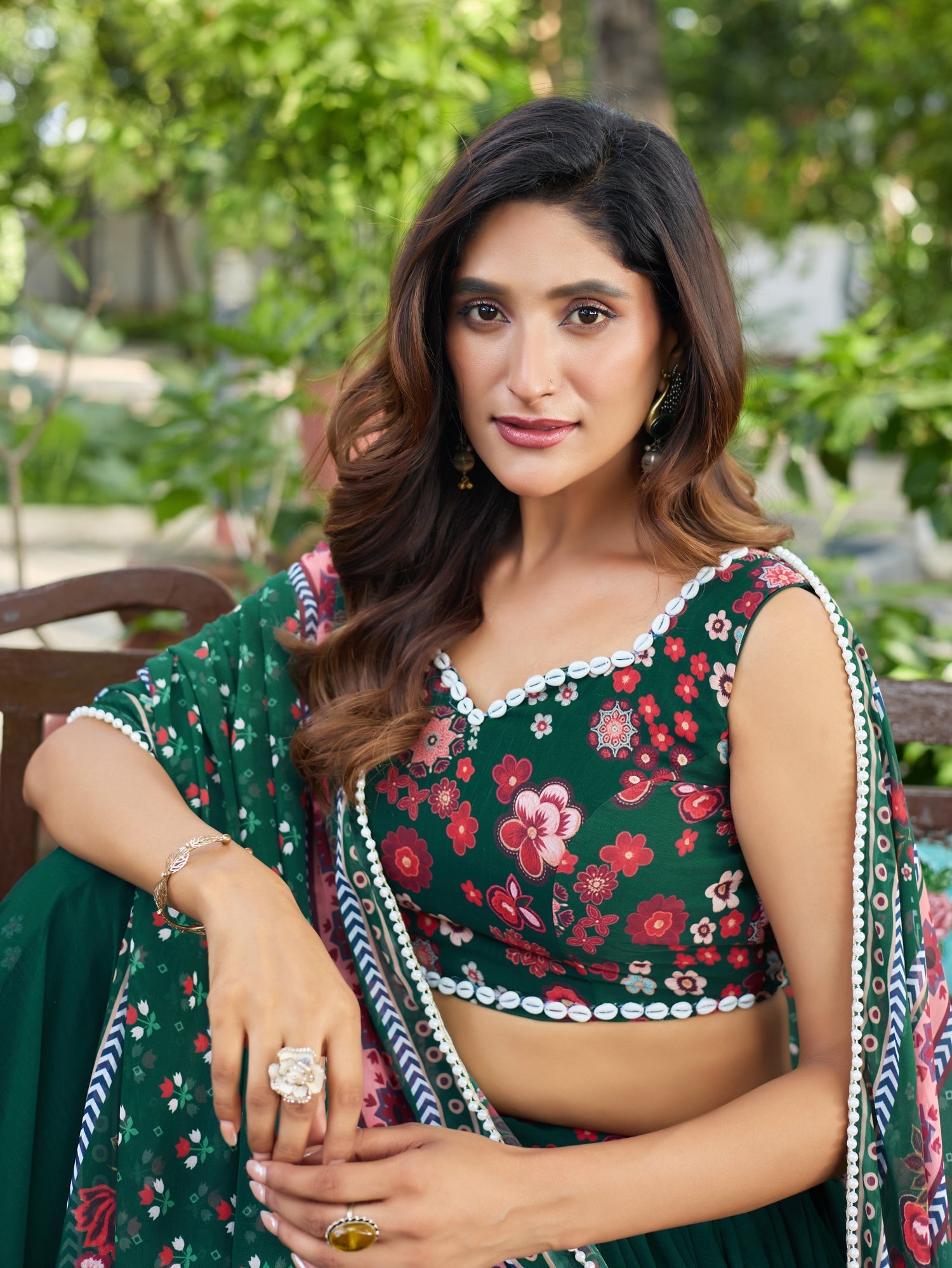 Lorenvalley Fashion Green Georgette Digital Printed Lehenga Choli with Dupatta 
